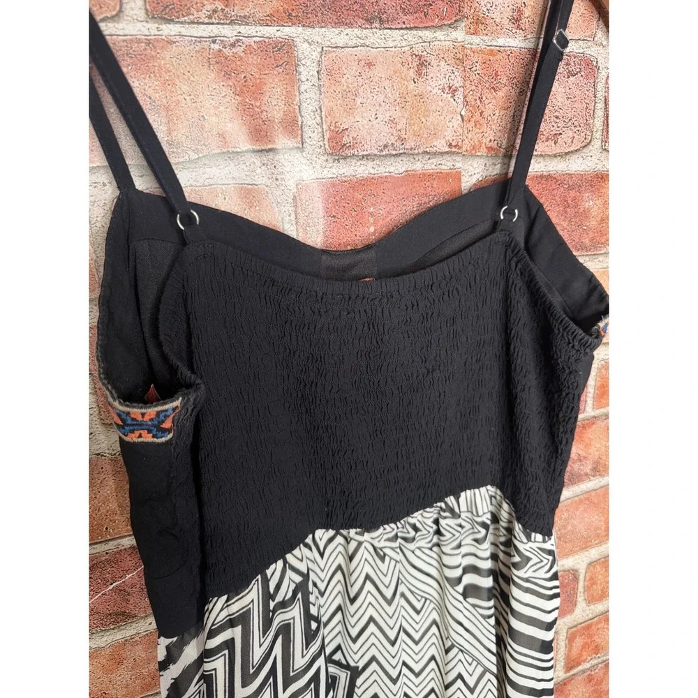 Flying Tomato‎ Embroidered Geometric Tribal Print Maxi Dress Black White Medium